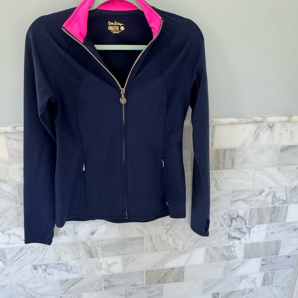 Lilly Pulitzer Navy Jacket with Pink Collar - Picture 6 of 7
